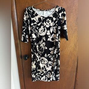 Pink Blush Maternity Floral Midi Dress Black & Cream | Size Large | NWT